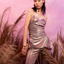 Metallic Gathered Vest / Knee Length Shorts