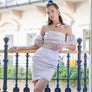 Off Shoulder Mini Dress with Contrast Waist Band - Buy Now