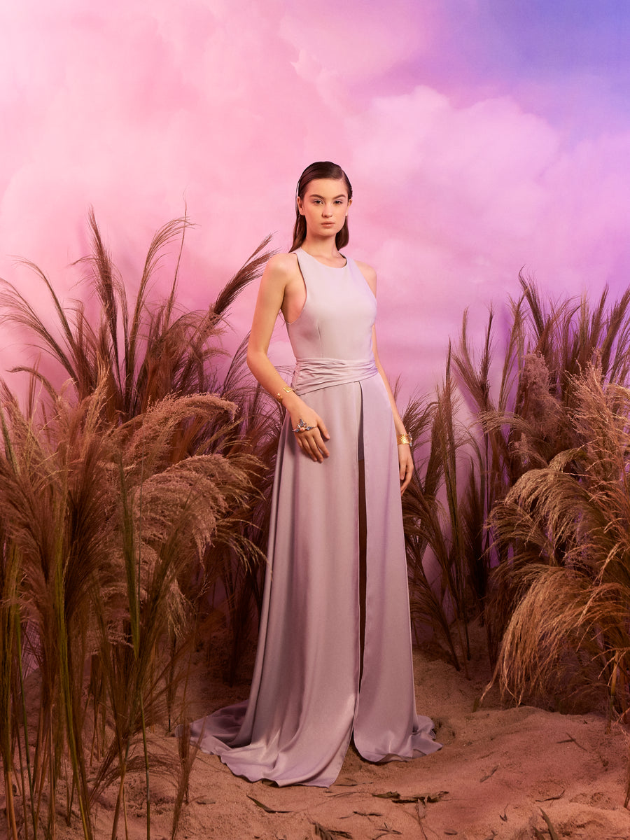 Sleeveless Jumpsuit with Detachable Long Skirt