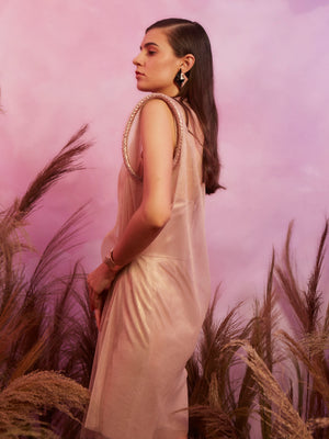 Metallic Jumpsuit with Mesh Vest