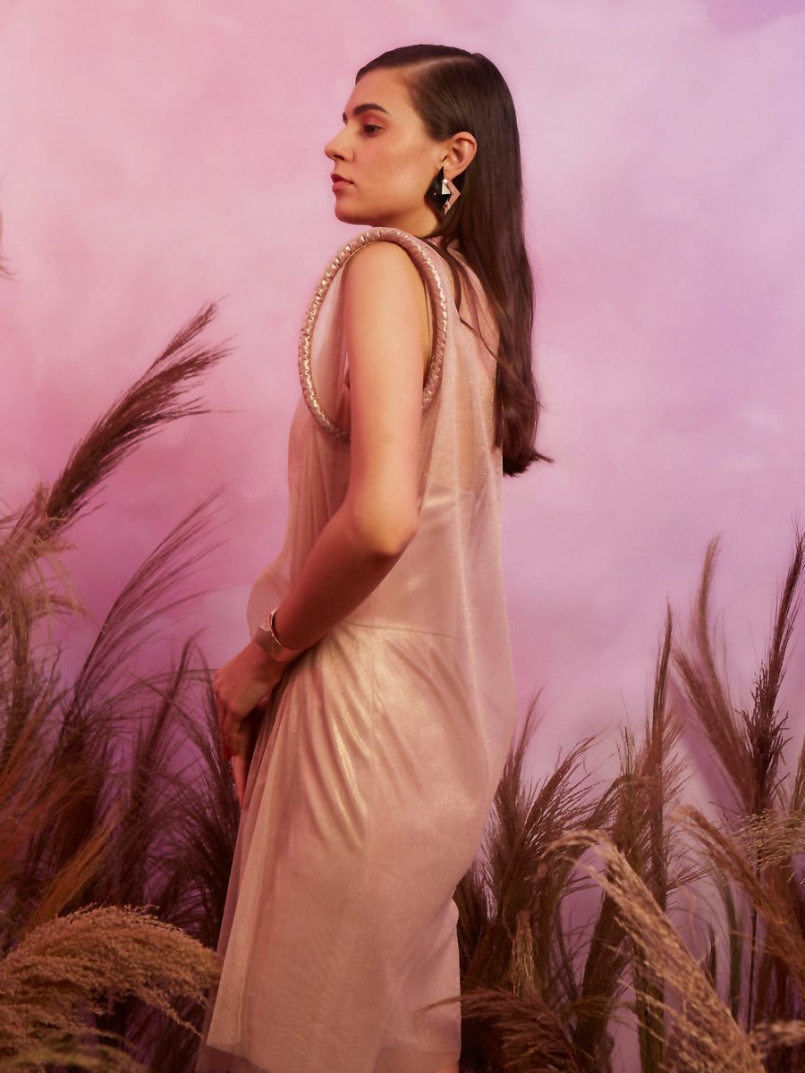 Metallic Jumpsuit with Mesh Vest