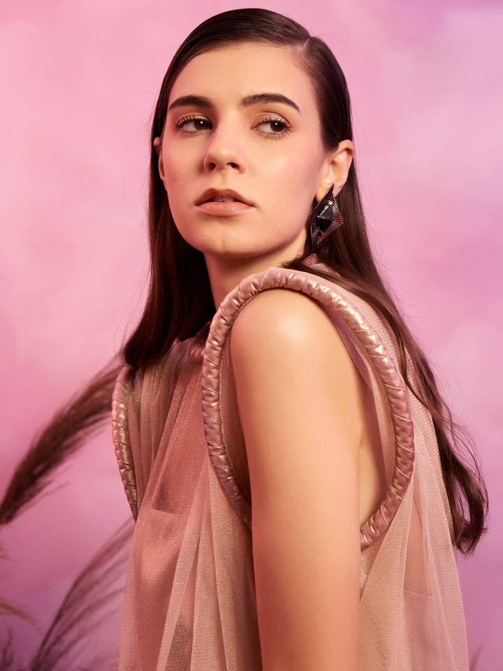 Metallic Jumpsuit with Mesh Vest