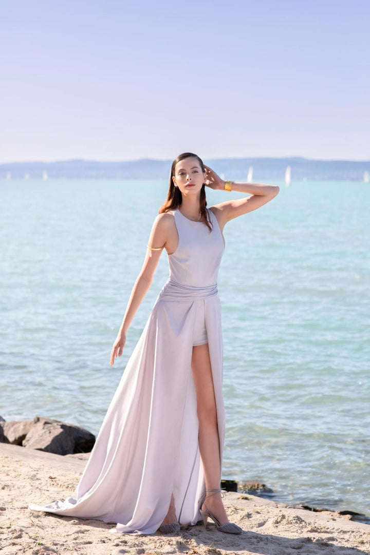 Sleeveless Jumpsuit with Detachable Long Skirt