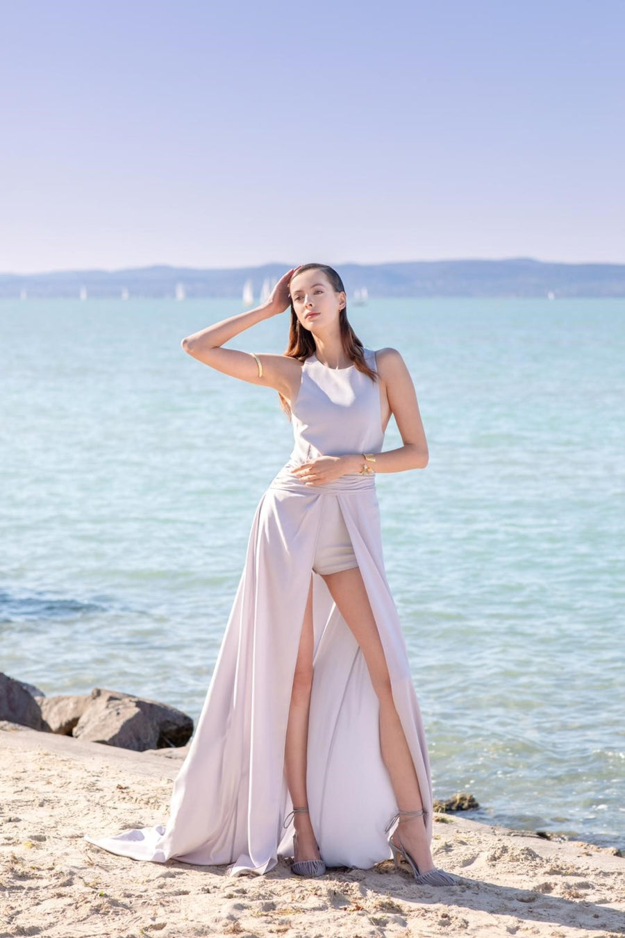 Sleeveless Jumpsuit with Detachable Long Skirt