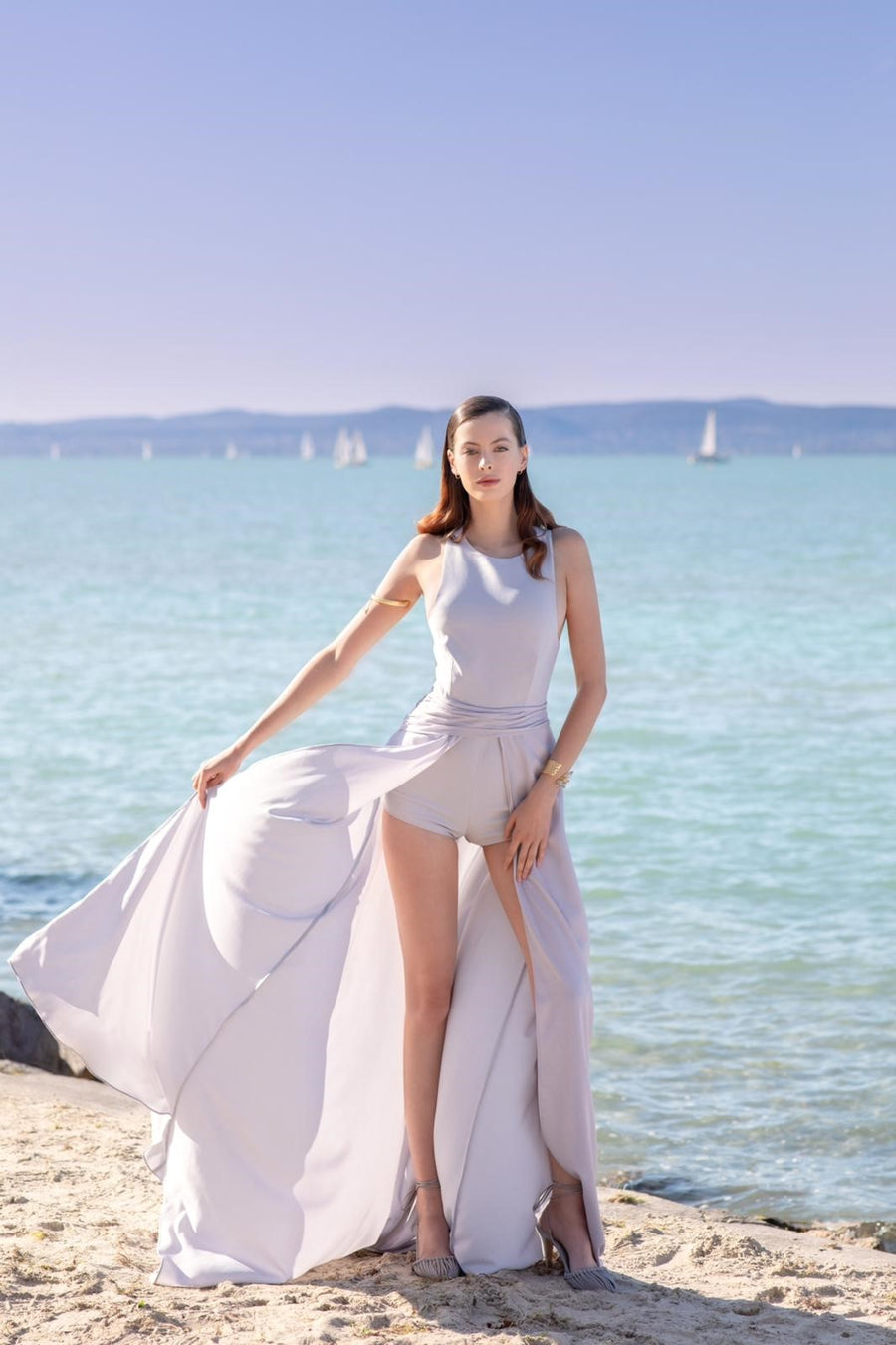 Sleeveless Jumpsuit with Detachable Long Skirt