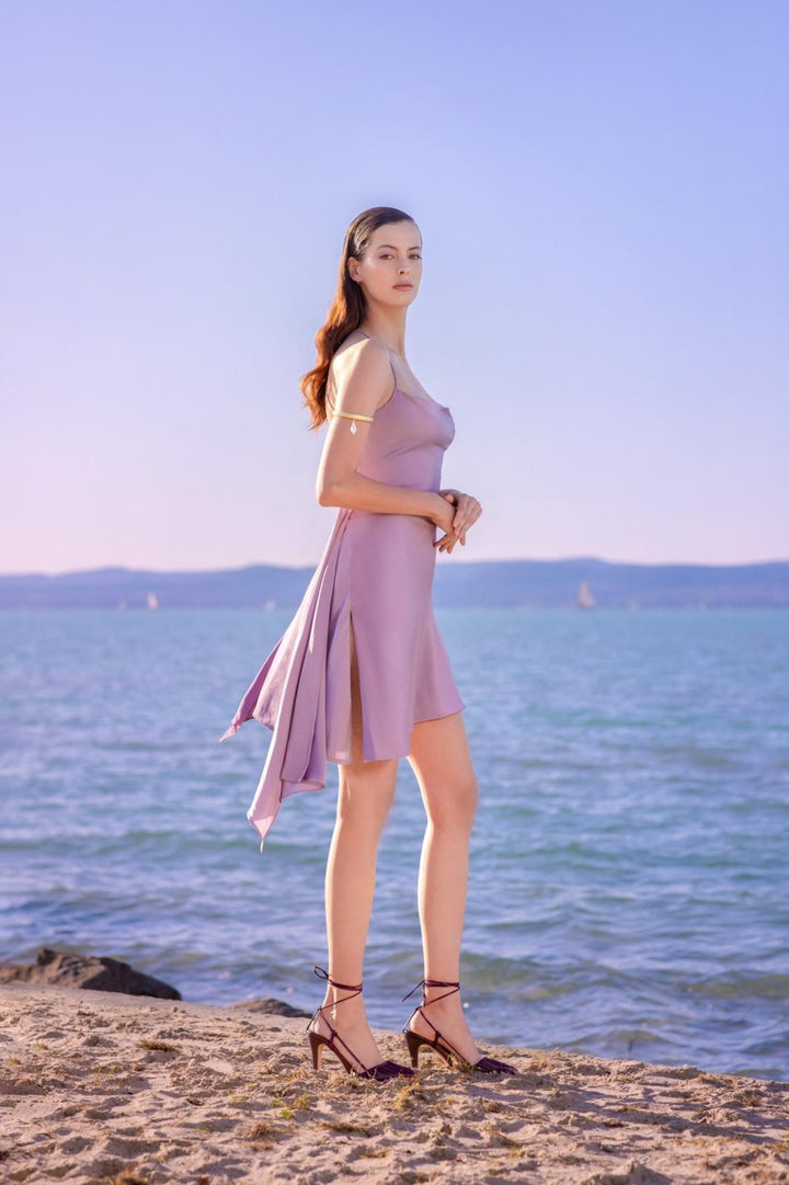 Drop Collar Asymmetric Dress