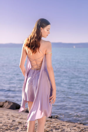 Drop Collar Asymmetric Dress