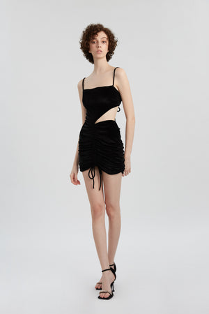 Sleeveless Cowl Neck Drawstring Dress