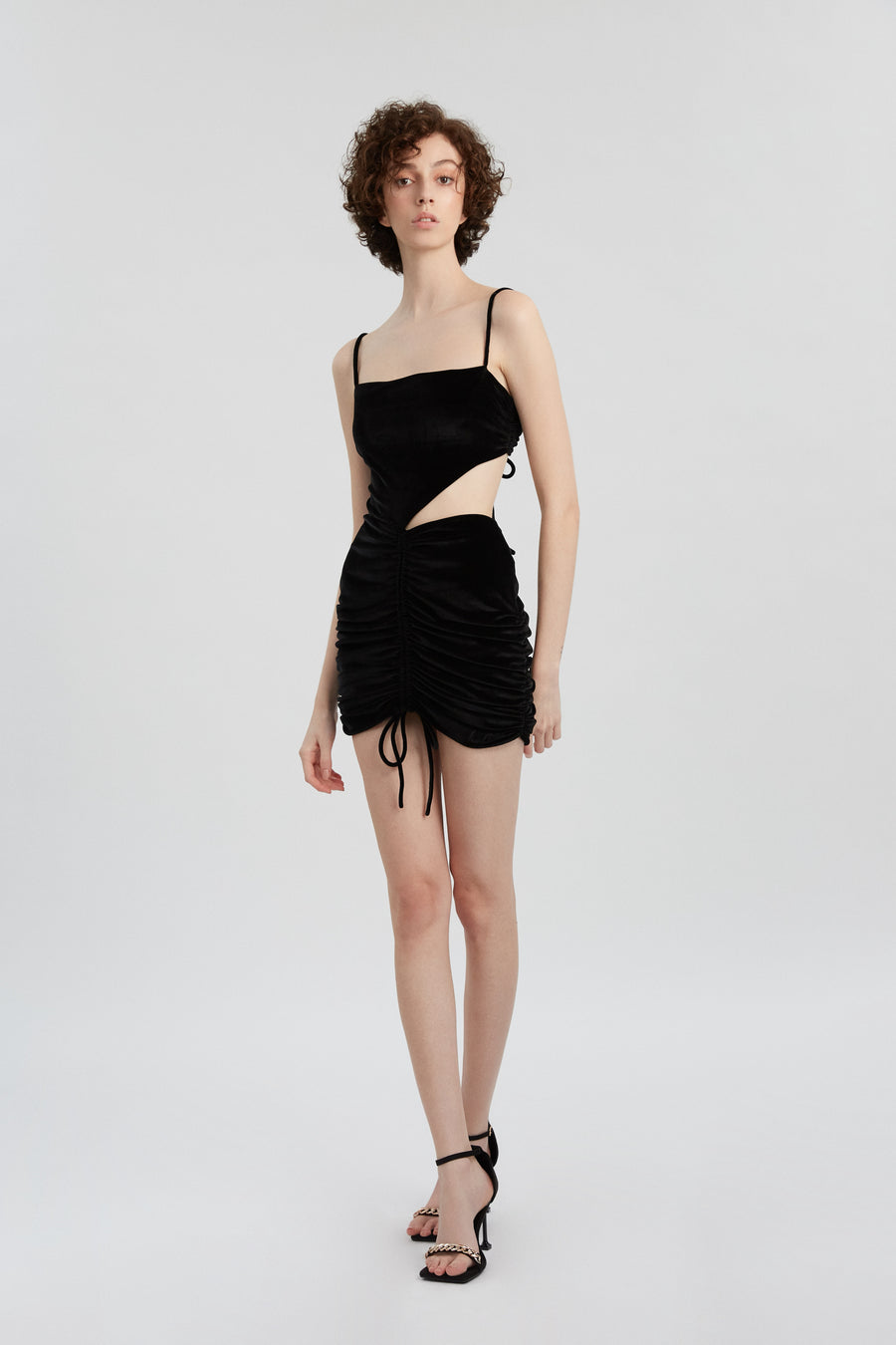 Sleeveless Cowl Neck Drawstring Dress