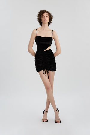 Sleeveless Cowl Neck Drawstring Dress