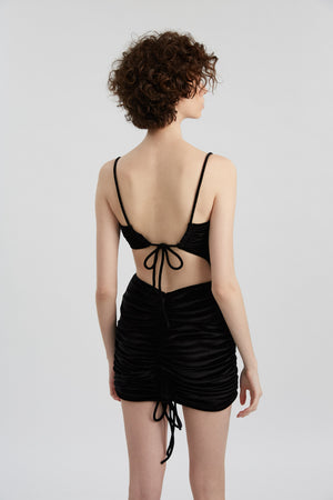 Sleeveless Cowl Neck Drawstring Dress