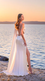 One Shoulder One Long Sleeve Silk Dress