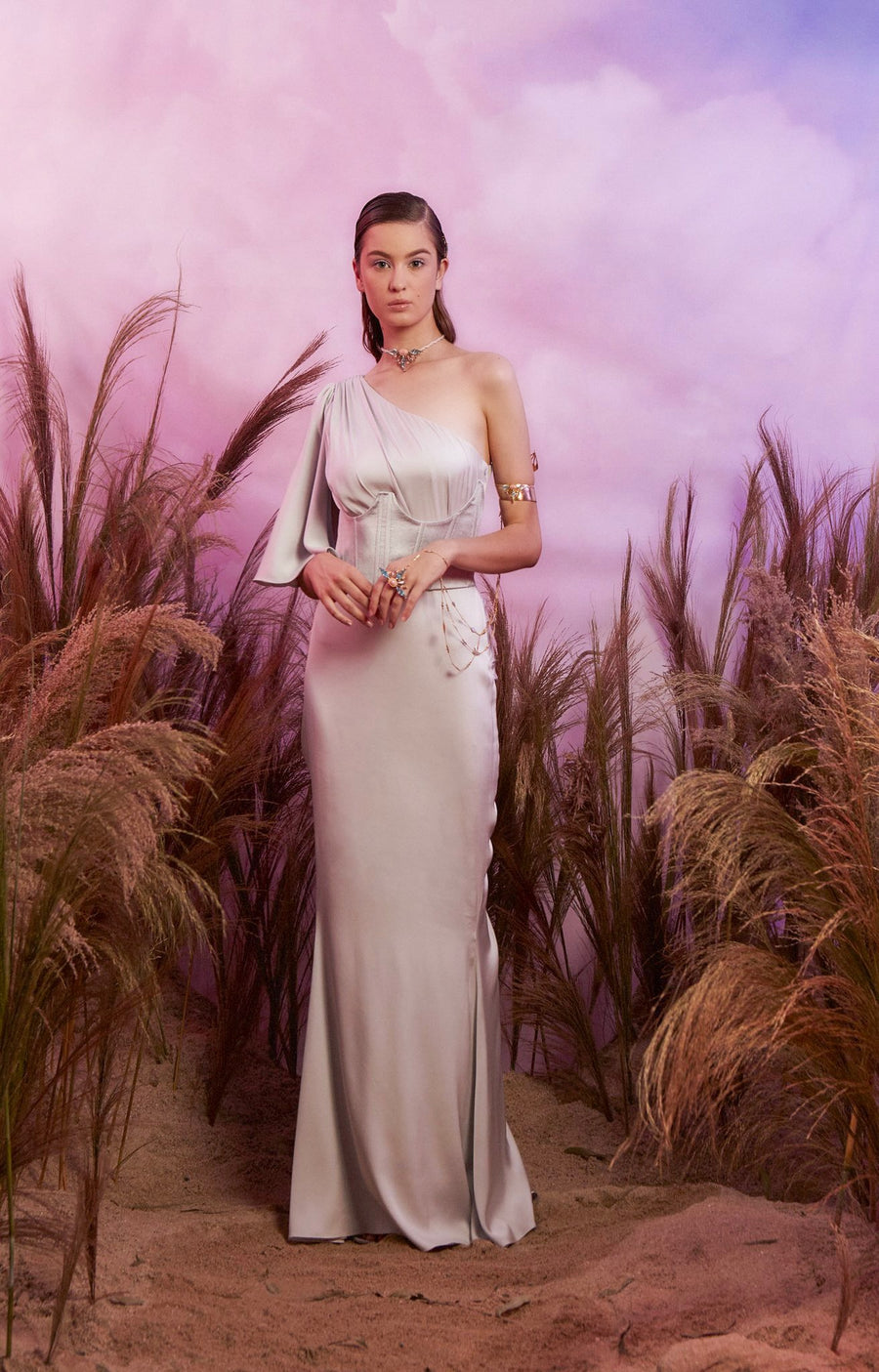 One Shoulder Dress with Girdle