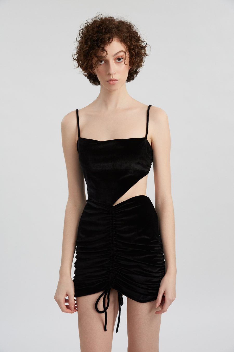 Sleeveless Cowl Neck Drawstring Dress